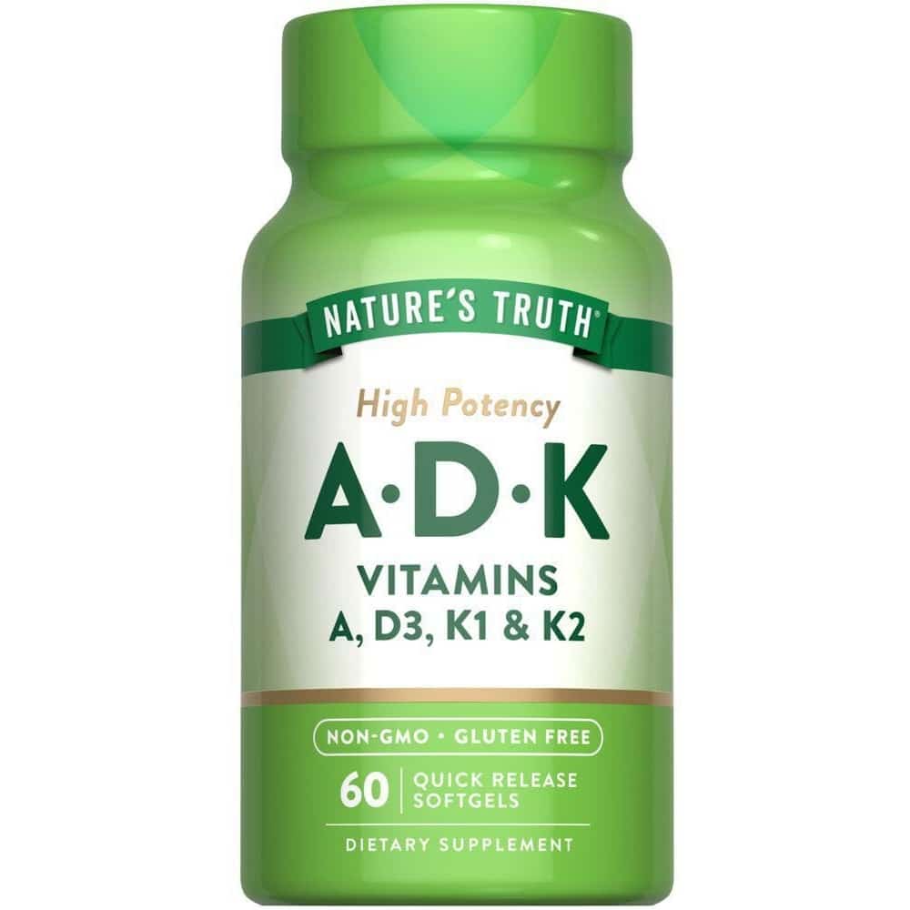 High Potency A D K Vitamin A D3 K1 and K2 60 soft)