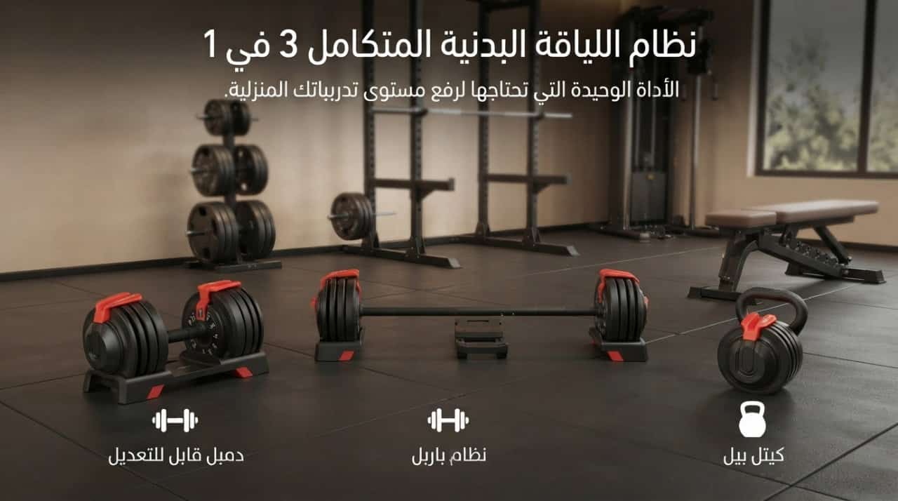 طقم دمبل وبار قابل للتعديل وزن 40كجم